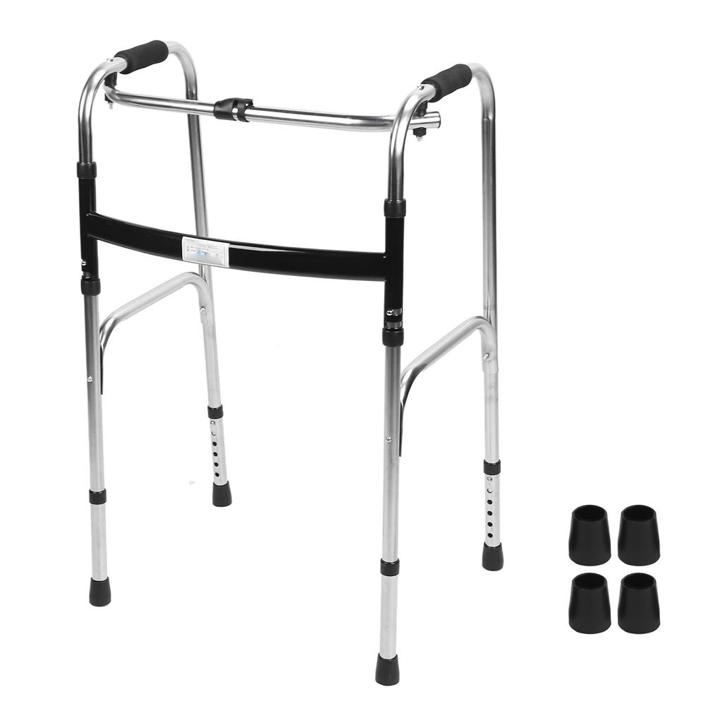 Elderly Folding Walker Height Adjust Stainless Steel Portable Recovery Senior Walker Silver Black