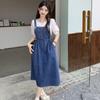 Women's Denim Suspender Skirt Spring Summer Causal Strap Female High Waist A-line Solid Lace-up Woman Skirts