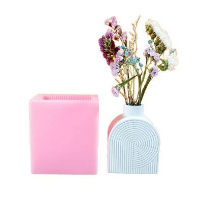 Concrete Mould Hand-Making Plant Pot Mold Striped Vase Shaped Hand-making Silicone Molds Silicone Material for DIY Vase