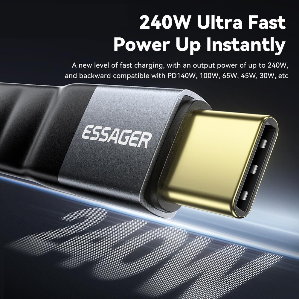 ESSAGER 0.125m 240W USB4.0 Full Function Data Cable Type-C To Type-C Charging Cord 40Gbps High Speed Transfer