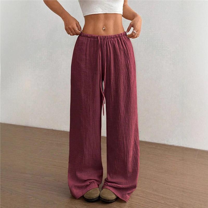 Women S Casual Solid Color Wide Leg Pants Elastic Waist Loose Trousers 8 Colors