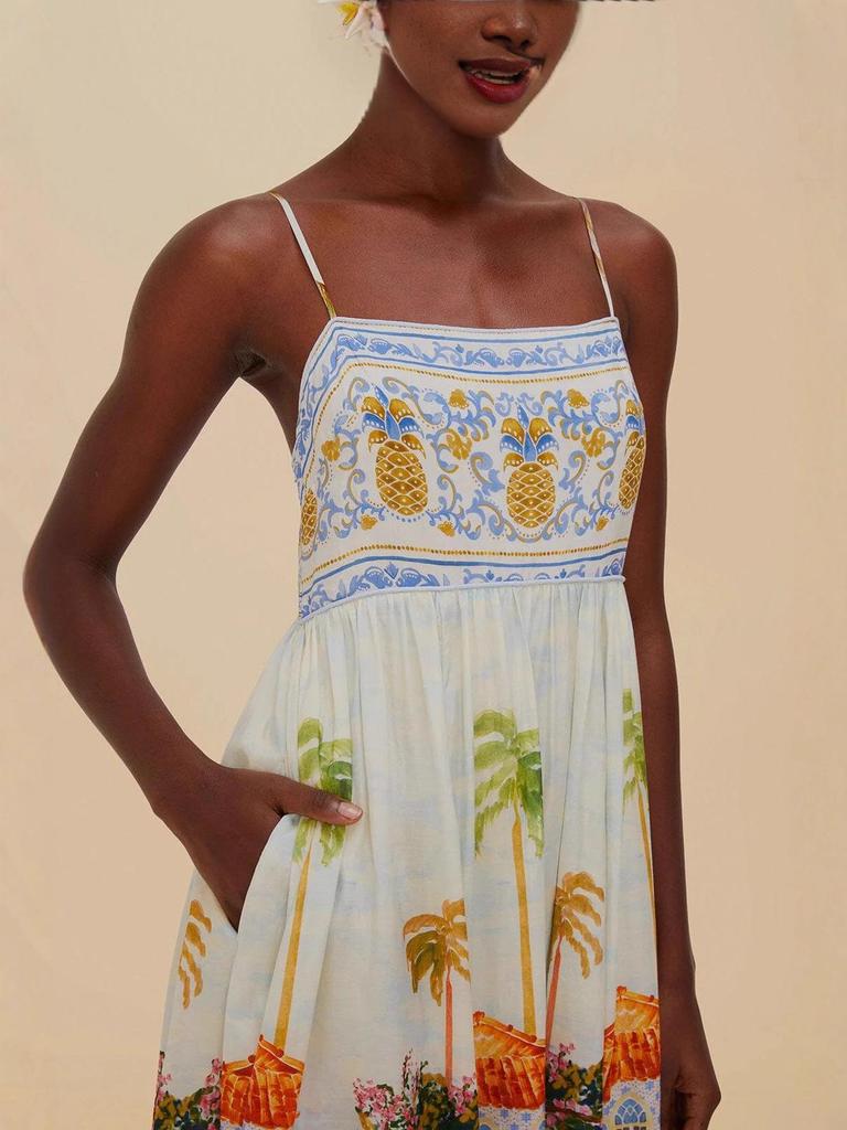 2025 European & American Fashion Printed Linen Slip Dress