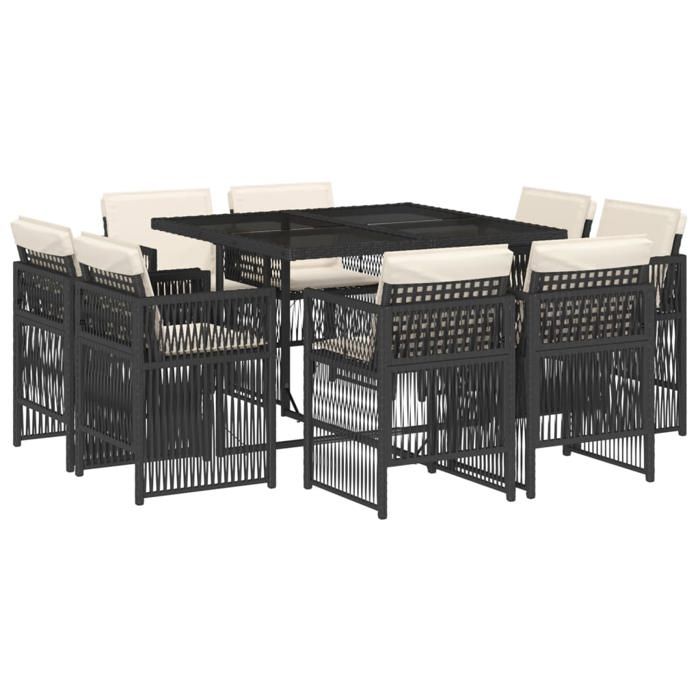 VidaXL Ensemble à Manger de Jardin avec Coussins 9 pcs, Table et Chaises à Dossier Rabattable, Meubles d'Extérieur Patio 3211014