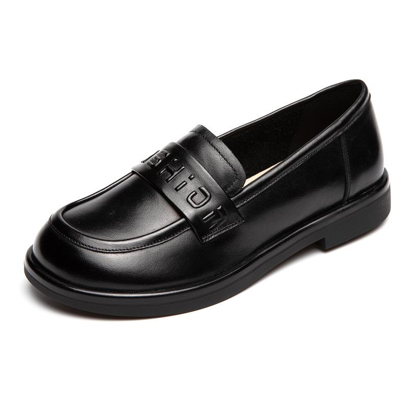 First Layer Cowhide Loafers Women's Spring and Autumn New Soft Sole Soft Surface Beige Basic Commuter Work Small Leather Shoes Women