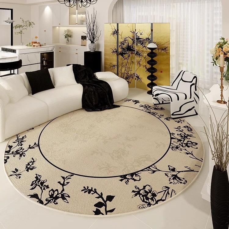 Tappeto Soggiorno Rotondo Francese Casa Facile da Pulire Tappeto in Velluto di Cristallo Alto Senso Camera da Letto Tavolo e Sedia Tappeto Decorativo
