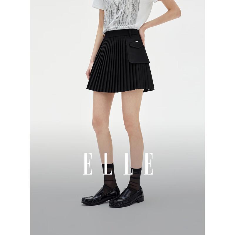 ELLE Women s Black Pleated A-Line Mini Skirt M