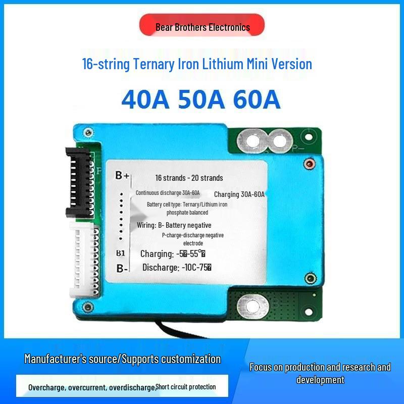 16S LiFePO4 18650 Battery with 40A/50A/60A and Temperature Balancing for EVs
