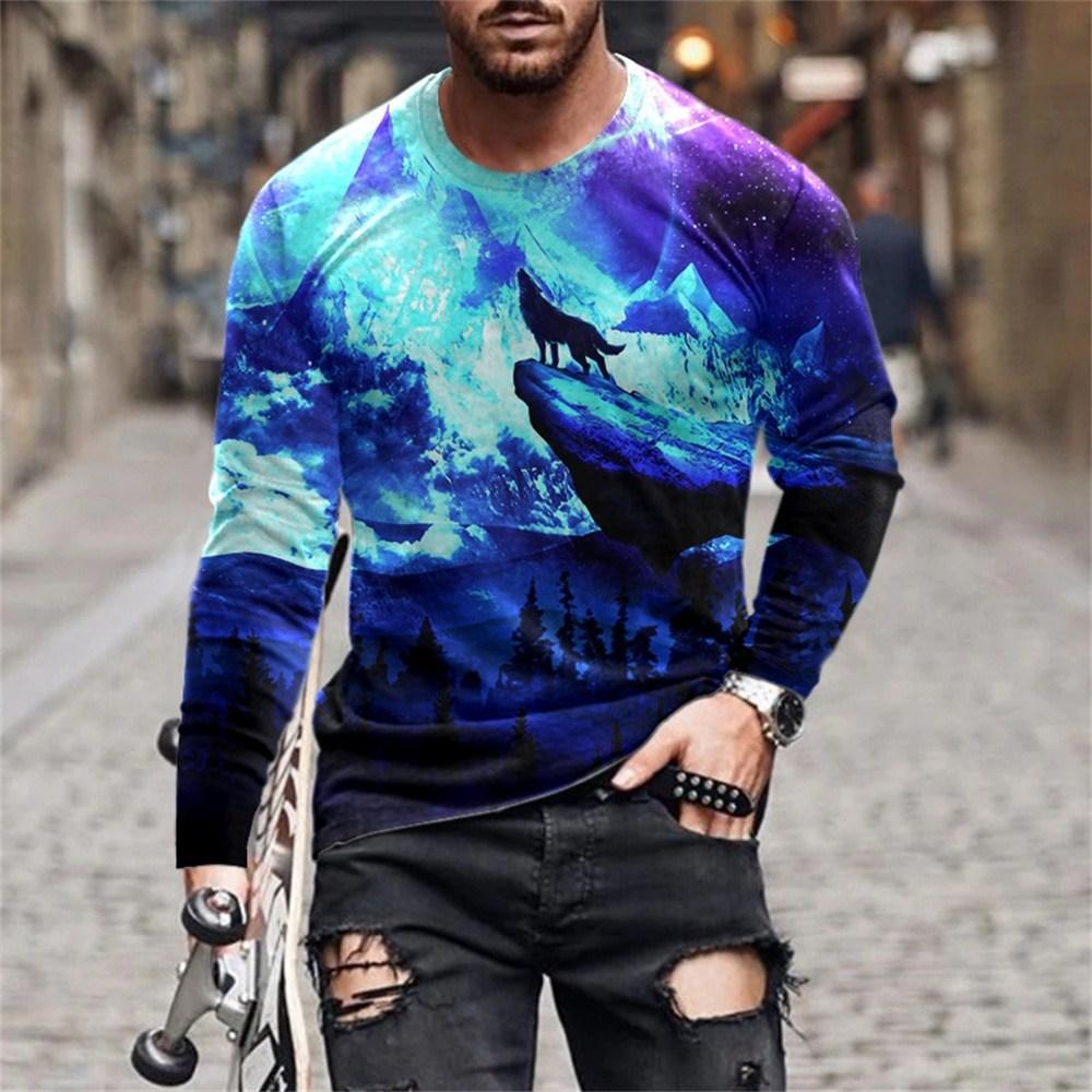 Vintage Long Sleeve T Shirt For Men Animal 3d Print Top Summer Men'S Casual Oversized O Neck Pullover Fashion Male Clothes