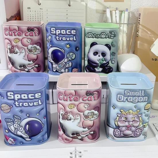 Cartoon Animal Tinplate Piggy Bank Unbreakable Coin Cash Container Storage Jar Boys Girls Money Saving Box Desktop Decoration