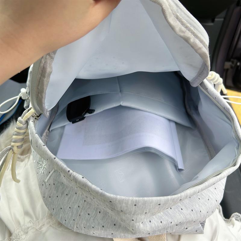 Schoolbag Starlight Fog Ash Low Saturation Polka Dot Star Backpack Student Party Daily Out on the Street Light Commuter Large Capacity School Bag