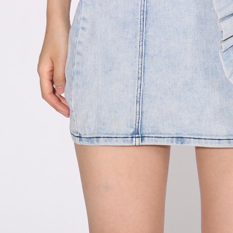 2025 Spring Trend: Sexy Short Denim Dress with Tube Top & Ruffled Floral Design