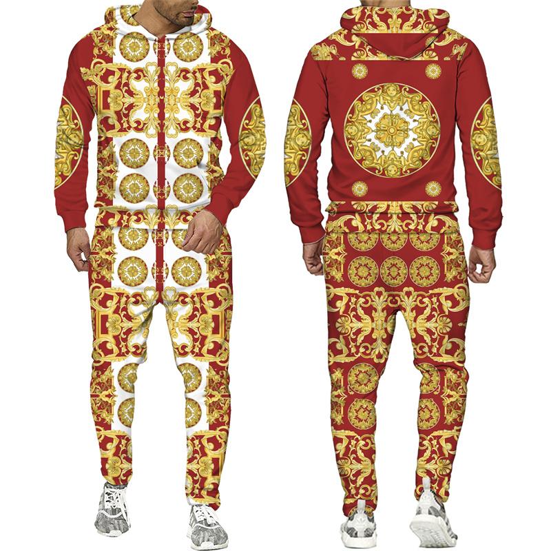 Trening pentru bărbați cu imprimeu 3D Phnom Penh auriu, stil hip hop, hanorac cu mânecă lungă, pantaloni, costum de primăvară toamnă, set de îmbrăcăminte sport pentru jogging pentru bărbați