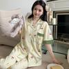 Imitation cotton pajamas women's summer new fashion casual cardigan short-sleeved trousers large size autumn loungewear