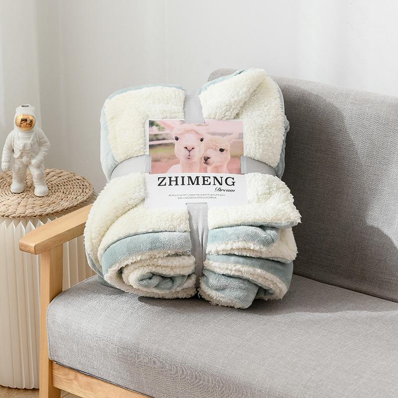 Winter Doppelschicht Korallenfleece & Lammwolle Einfarbig Decke