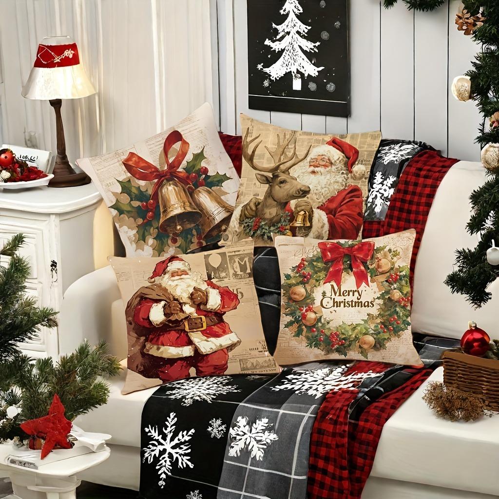 Christmas Decoration Pillowcase Vintage Retro Style Santa Claus Pillow Cover Sofa Cushion Suite Room Home Decoration