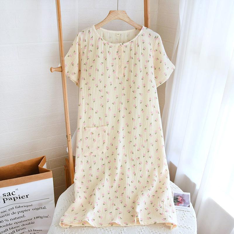 

Летняя свободная ночная рубашка с короткими рукавами из хлопчатобумажной креповой ткани разных цветов, женская домашняя одежда, ночная рубашка, пижама XL