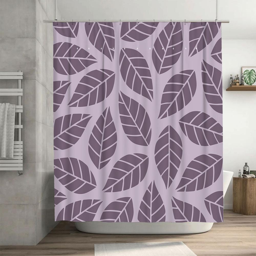 Leaf Pattern Shower Curtain: Lavender Color Waterproof Bathroom Decor Size Customizable for Home Decoration Supplies Accessories