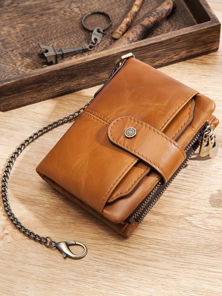 Humerpaul Men Wallet Genuine Leather RFID Bank Card Holder Short Men Wallets Hasp Zipper Purse