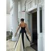 Night and France French Style Sexy Style Black and White Color Matching Sling Dress Slim Fit Slimming Formal Dress Mopping Floor Long Dress