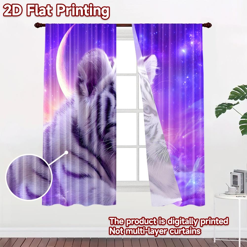 2D Flat Printing 2pcs Curtains Cute Tiger Galaxy Fantasy Digital Printed Polyester Drapes Party Decorations for Holiday Home