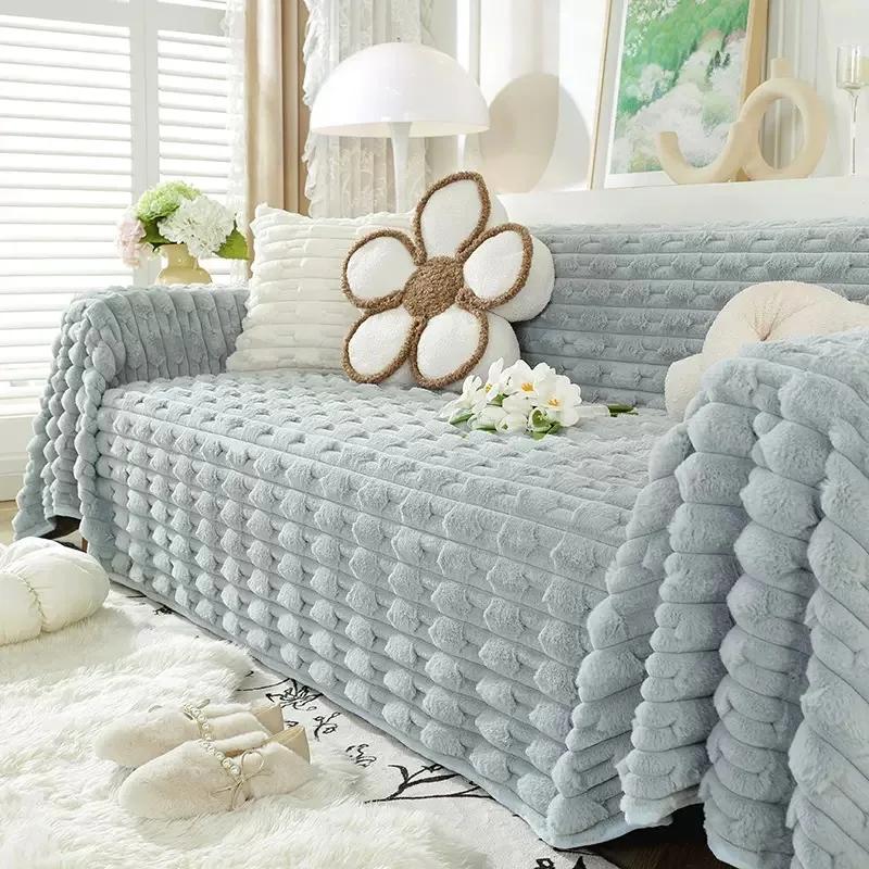 Thicken Plush Sofa Cover Winter Warm Sofa Mat Cushion for Living Room Non-slip L-shape Universal Couch Slipcover Home Decor
