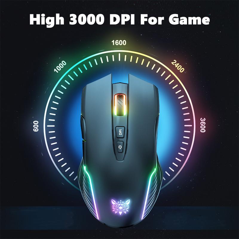 ONIKUMA Wireless 2.4G USB Game Mouse RGB Golwing 3000 DPI Gaming Mice Large Capacity Battery Mouse For Game Office Comfortable Hand-Feeling