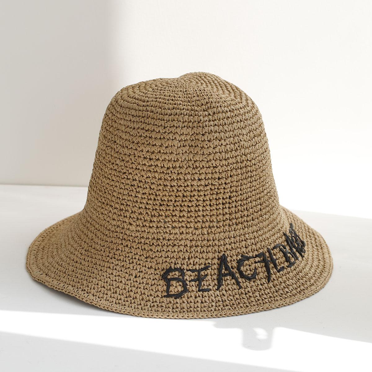 

2026 Y2K beach letter Straw Hat Summer Women Visor Bucket Hat Fisherman Hat Hand weaving Panama Girl handmade Sun Hats 56-58CM хакі