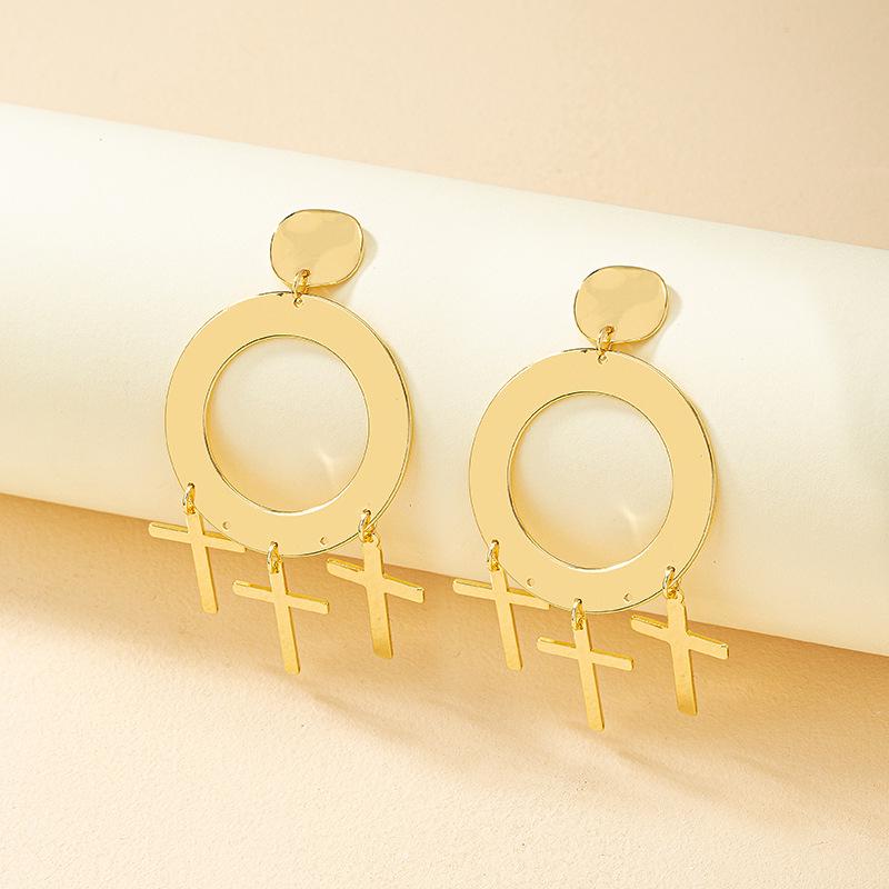 European & American Style Fashion Cross Earrings: Bold, Geometric Circle Studs for Women