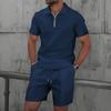 Men's Waffle Collar Polo and Shorts Sports Casual Set
