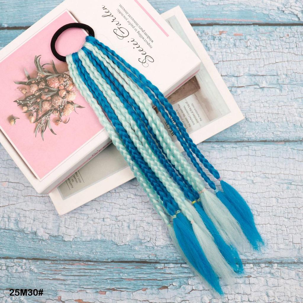 Rubber Band Ponytail Short Colored Braided Hair Extension Rainbow Colorful Synthetic Ponytails for Girls Daily Party Use