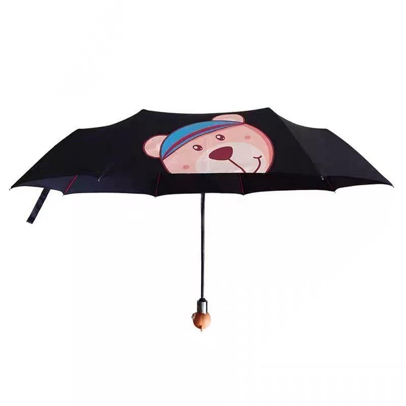 

For BMW Tri-fold Sunny Umbrella Boutique Bear Head Handle Fully Automatic Folding Black Glue Business Advertising Gift Umbrella