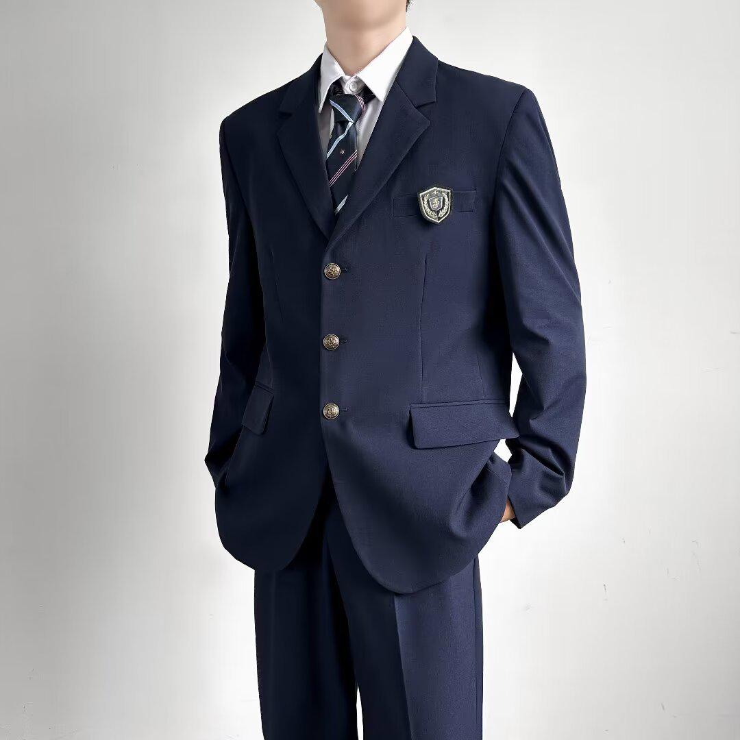 

Однобортный черный пиджак в студенческом стиле унисекс с эмблемой на весну/осень XL