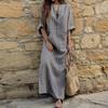Women's 3/4 Sleeve Striped Maxi Dress Casual Loose Fit Sundress with Front Pocket Summer Beach Vacation Outfits
