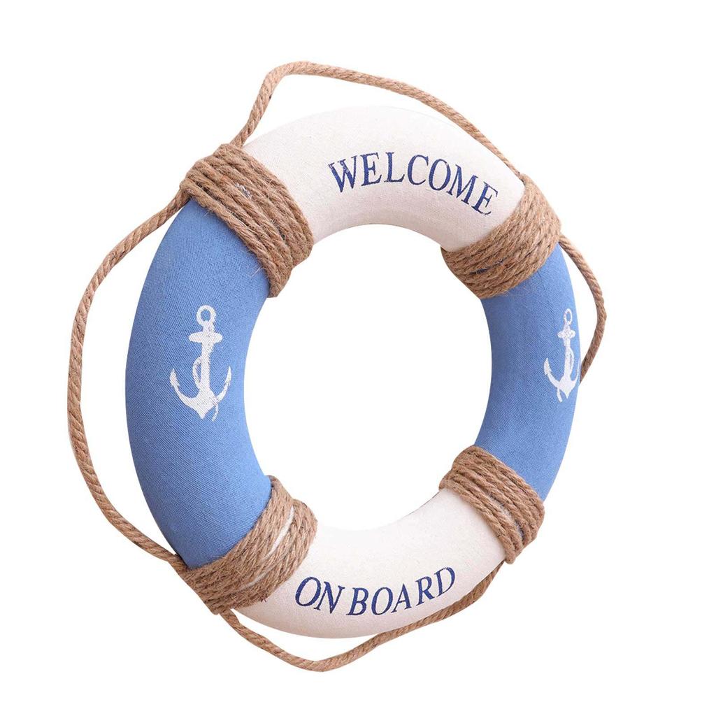1Pcs 30Cm Lifebuoy Wall Hanging Decoration Blue Iron Anchor Mediterranean Style Door Sign for Cafe Restaurant Club Home Decor