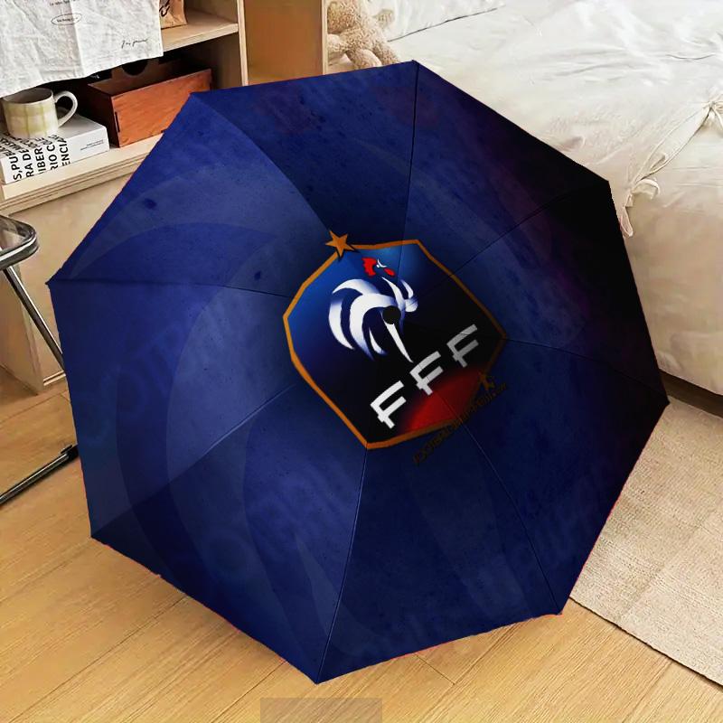 France Football Emblem Automatic Folding Umbrella - 8-Rib Travel Umbrella with Auto Open/Close & Portable Gifts for Holidays or Birthdays