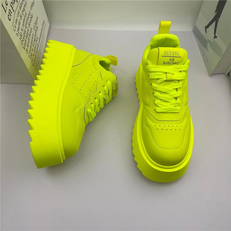 Mode Neue Herren Fluoreszierend Grün All Match Hohe Plateau Schnürschuhe Lässige Schuhe Herrenmode Ballerinas Mokassins Sport Laufschuhe