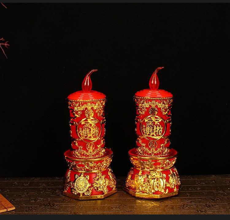 Electric Buddha & God of Wealth Candle Lamp: Plug-in, Everlasting Light, Home Decor for Attracting Wealth and Treasures.