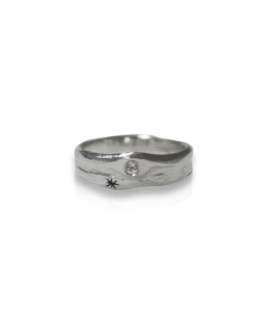 Burin Texture Engraved Couple Ring Milky Way Ring (Ver.Mini) Lab Diamond (C Type)