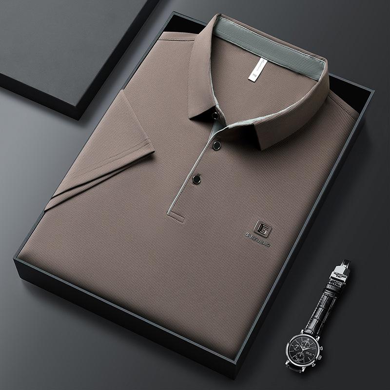 Polo Shirt Men'S High-End Solid Color Pressure Label Men'S Lapel Short-Sleeved T-Shirt