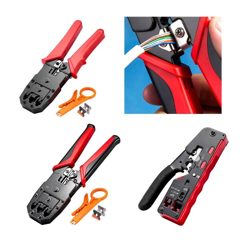 Ratcheting Modular Data Cable Crimper Wire Stripper Wire Cutter for Cat6a Cat6 Cat5 Ergonomic Slip Resistant
