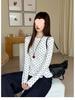 Women's Slim Fit Long Sleeve T-Shirt with White Polka Dot Lace, Round Neck, and Plus Velvet for Autumn/Winter