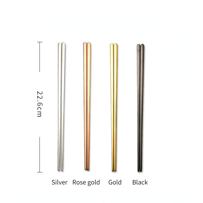1 Pair New Korean Stainless Steel Titanium Plating Gold Rose Gold flat Chop Sticks Sushi Hashi Chopstick Portable Tableware