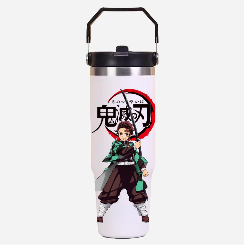 30oz Anime Demon Slayer Printed Simple Solid Color Stainless Steel Thermos Water Cup Thermal Insulation Cold Ice Cup Kid Gift