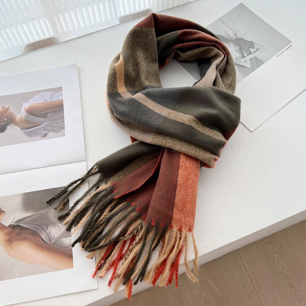 New imitation cashmere scarf women's autumn and winter comfortable cold and warm Korean version thickened versatile plaid scarf