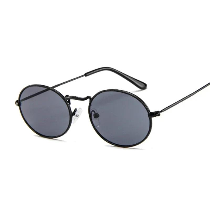 Vintage Black Oval Sunglasses Woman Small Frame Design Sun Glasses For Woman Alloy Red Pink Mirror Outdoor Sun Glasses