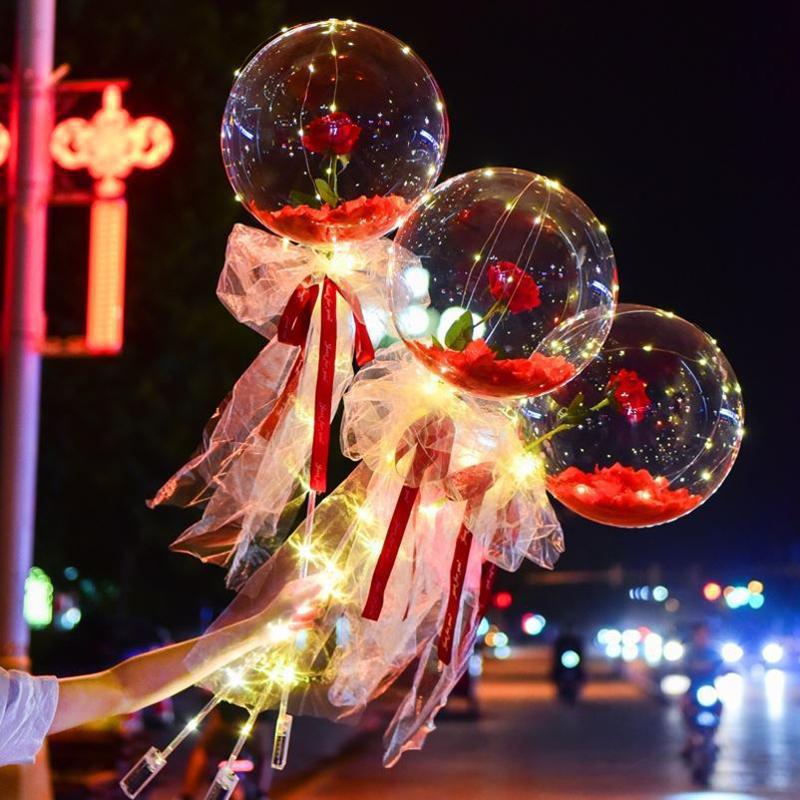 

Luminous Balloon Rose Bouquet Led Light Up Bobo Ball With Rose 20 Inch Glow Bubble Balloons With String Lights Valentines Decor As Shown