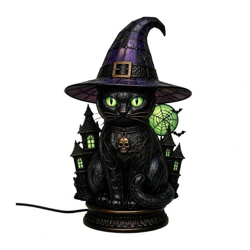 Hexenhut Tischlampe Halloween-Thema Tischlampe Hut LED Nachtlicht Handgefertigt Buntglas Acryl Tischlampe für Innen Schlafzimmer
