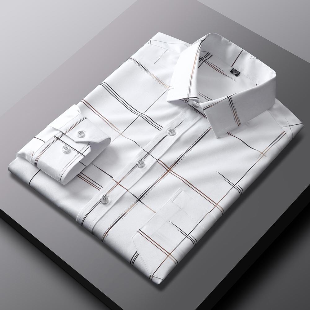 Old Money Style Sleek Stretch Wrinkle-Free Clothes for Man Long Sleeve Striped Printed Lightweight Dress Shirt with Pocket