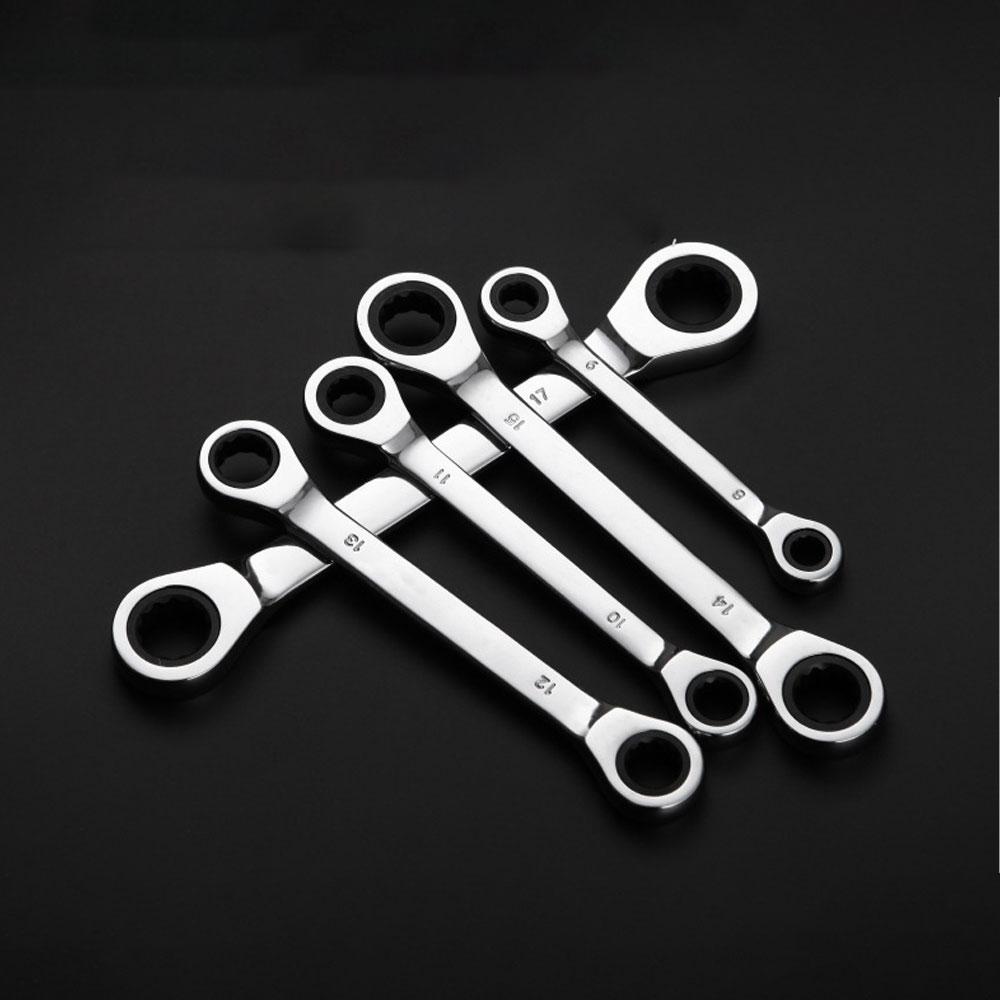 1pc 8-10mm Double Head Ring Ratchet Wrench, Chrome Vanadium Steel Ratchet Spanner Set Auto Repair Tools