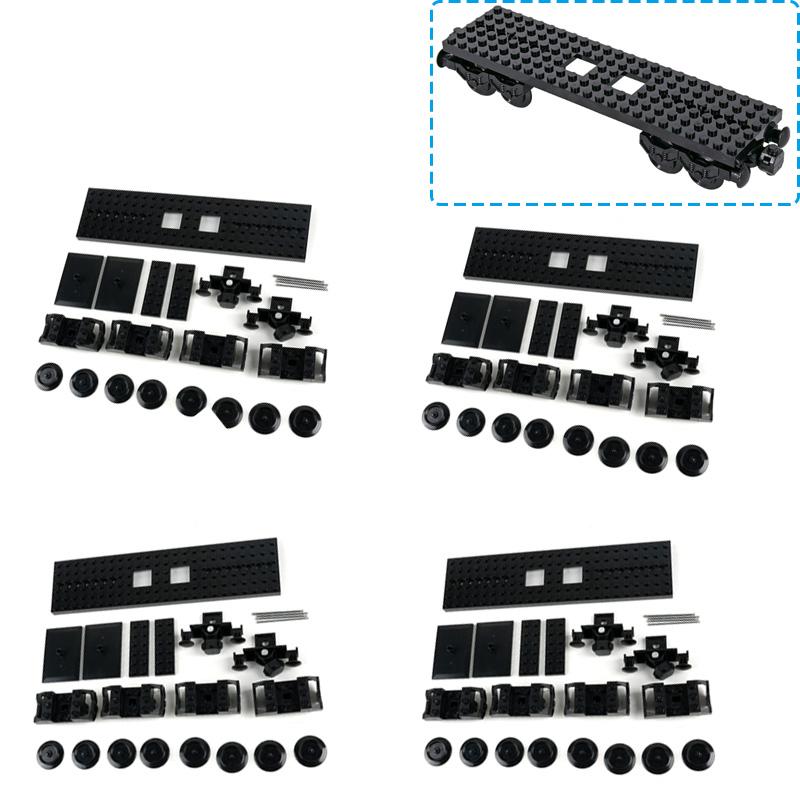 4 Stück Eisenbahn Grundplatte Technologie Stein Spielzeug-Set Teile Waggon-Verbinder/Eisenbahnrad-Rahmen Riemenscheiben DIY Montage MOC Stein Bausteine DIY Spielzeug Spielzeug-Sets
